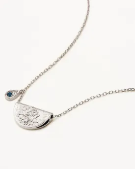 Sterling Silver Lotus Birthstone Necklace - December - Blue Topaz
