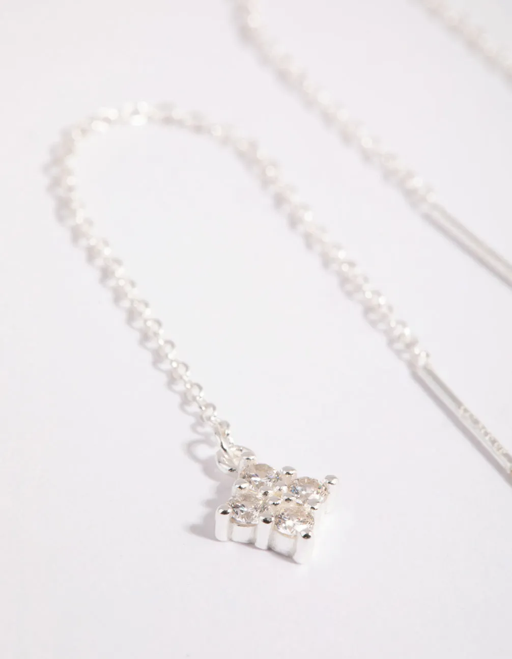 Sterling Silver Pave Chain Drop Earrings