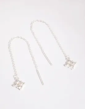 Sterling Silver Pave Chain Drop Earrings
