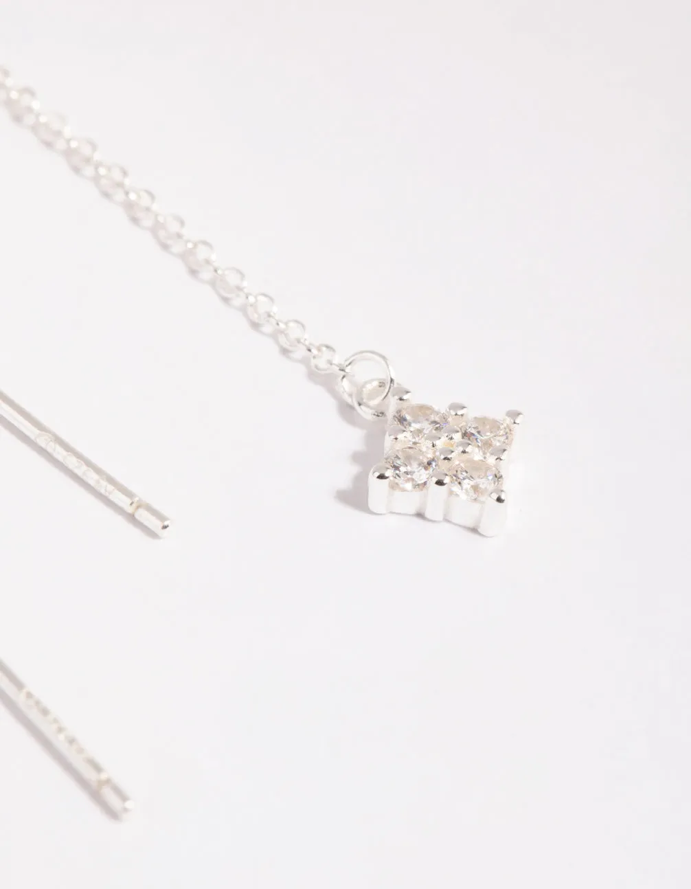 Sterling Silver Pave Chain Drop Earrings