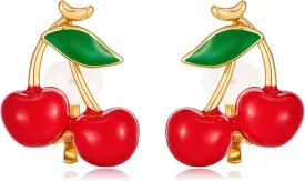 Strawberry Clip On Earrings for Women Red Cute Strawberry Cherry Clip On Earrings Summer Fruit Non Pierced Earring