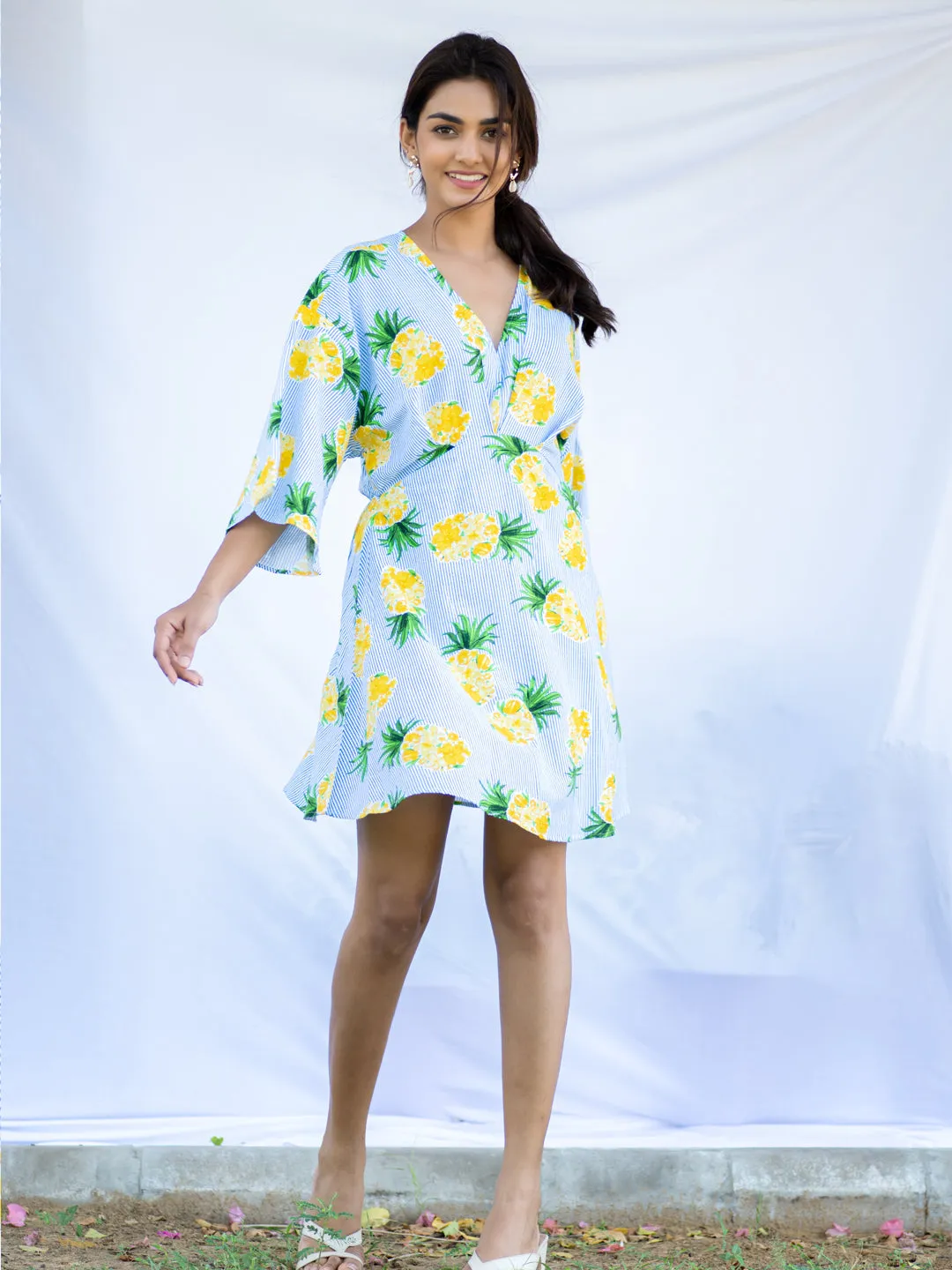 Stripe Pineapple Printed Cotton Playsuit