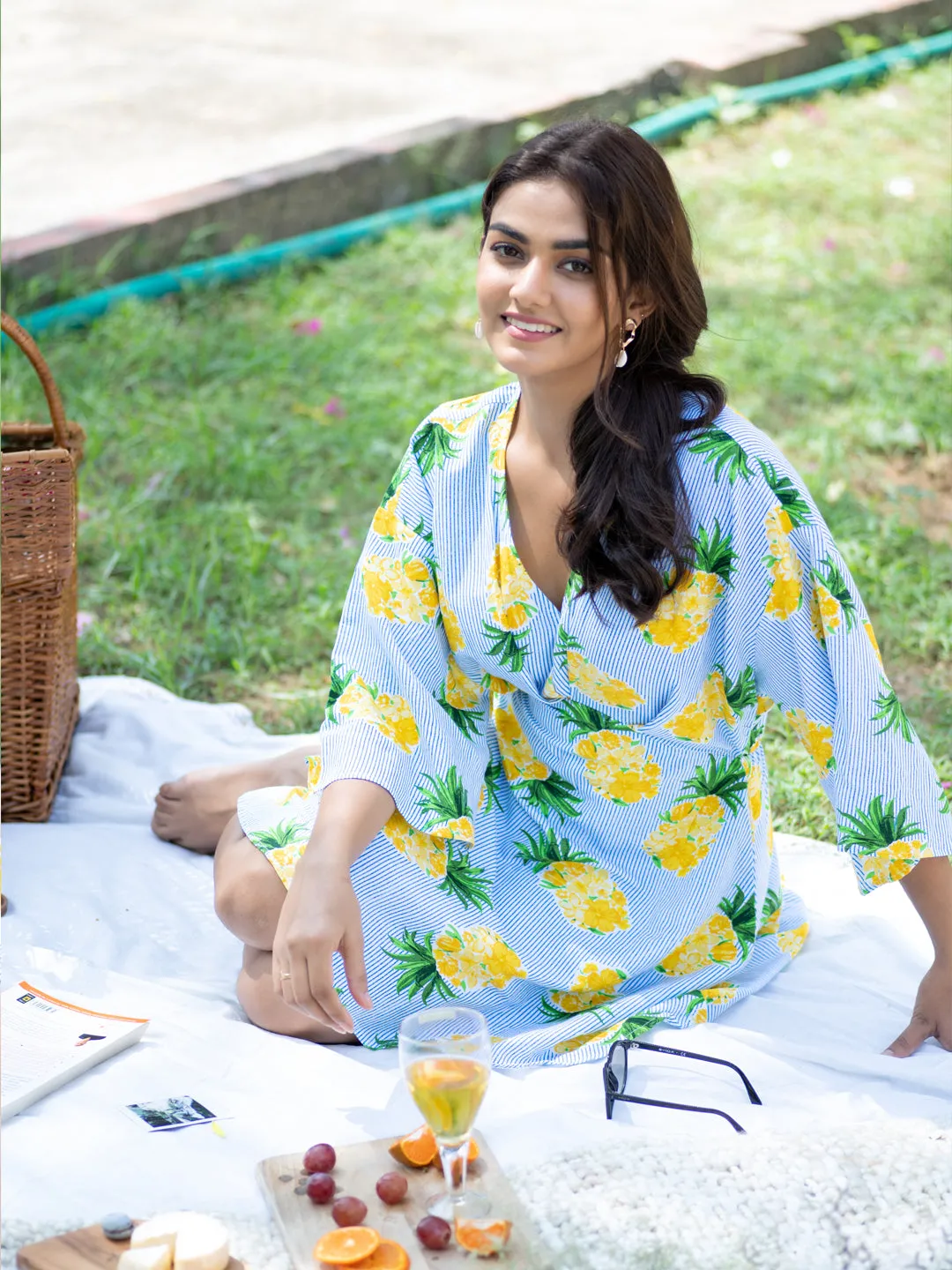 Stripe Pineapple Printed Cotton Playsuit