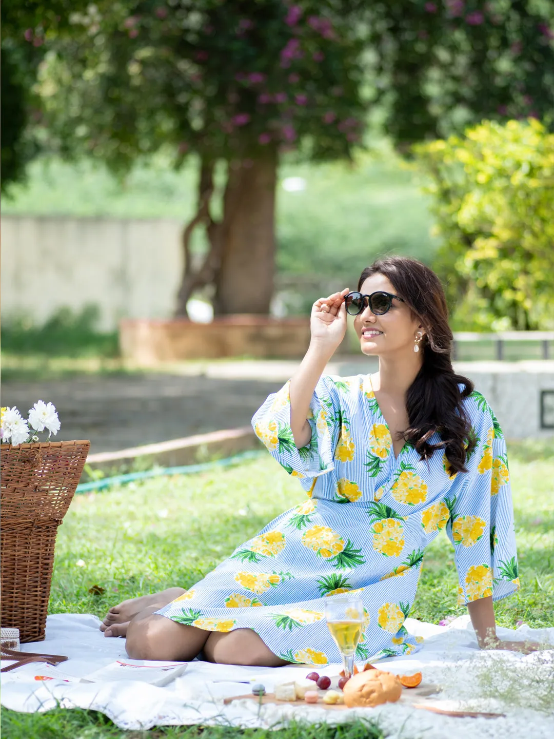 Stripe Pineapple Printed Cotton Playsuit