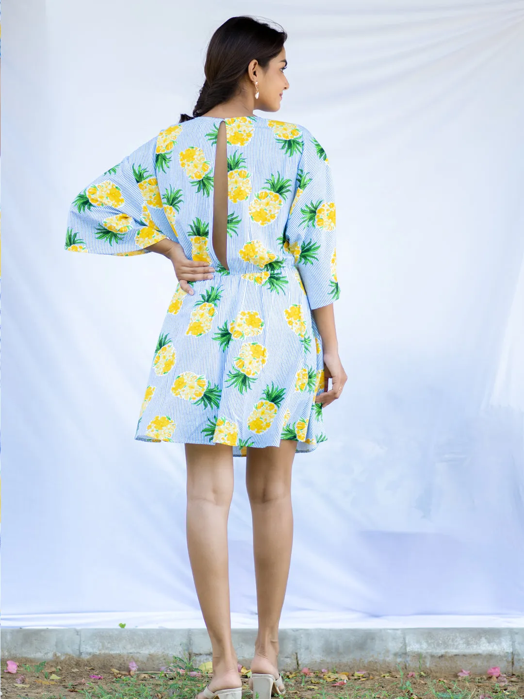 Stripe Pineapple Printed Cotton Playsuit