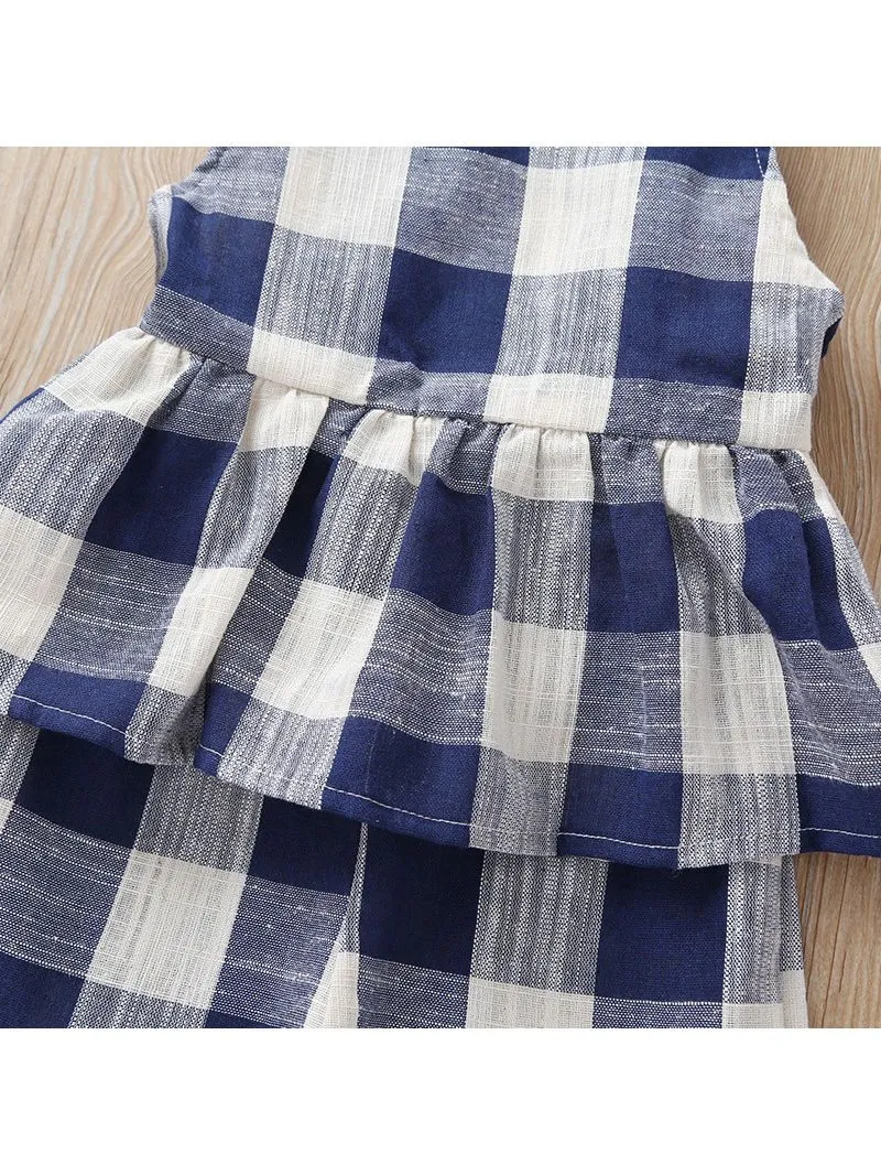 Stylish Checked Ruffle Overall For Baby Toddler Girl