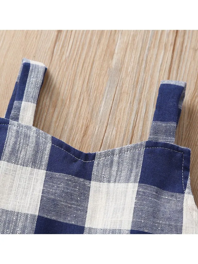 Stylish Checked Ruffle Overall For Baby Toddler Girl