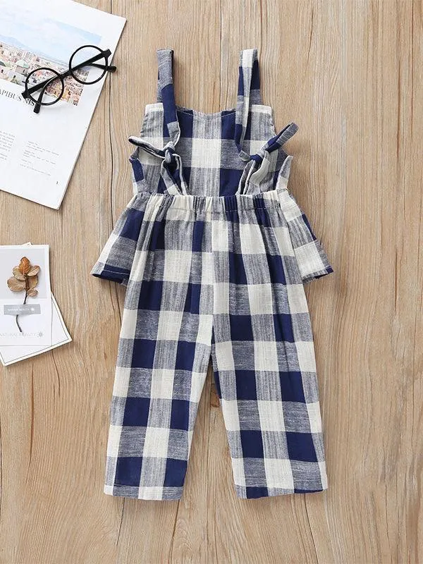Stylish Checked Ruffle Overall For Baby Toddler Girl
