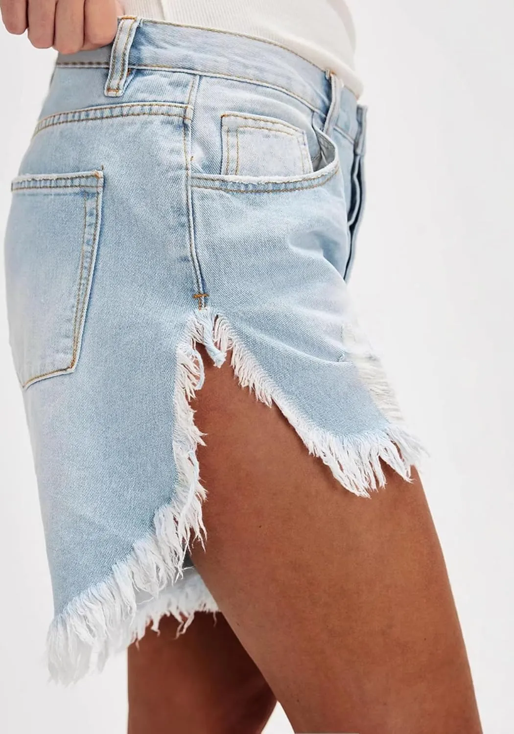 Tbahhir Women Ripped Denim Shorts Long Frayed High Waisted Side Slit Jean Short Distressed Club Streetwear Casual