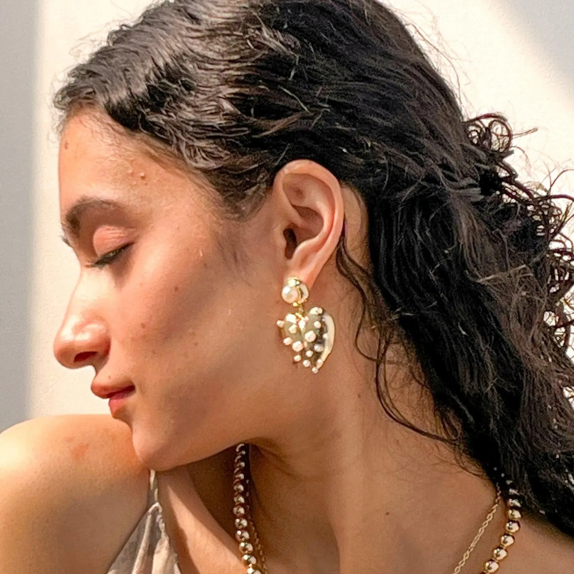 TFC Love Bump Gold Plated Dangler Earrings