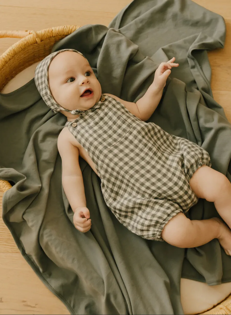 The Hayes Romper by Quincy Mae - Seagreen Gingham - BABY