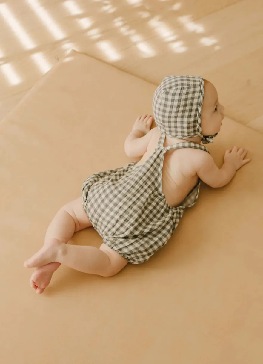 The Hayes Romper by Quincy Mae - Seagreen Gingham - BABY