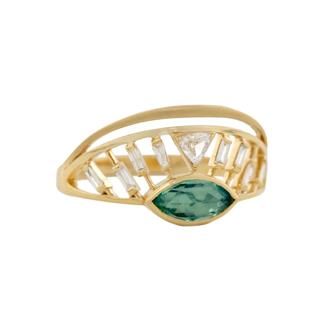 Tourmaline Marquise and Diamonds Open Eye Ring