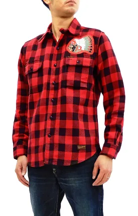 TOYS McCOY Men's Buffalo Check Plaid Shirt Patched Long Sleeve Button Up Shirt TMS1809 Red/Black