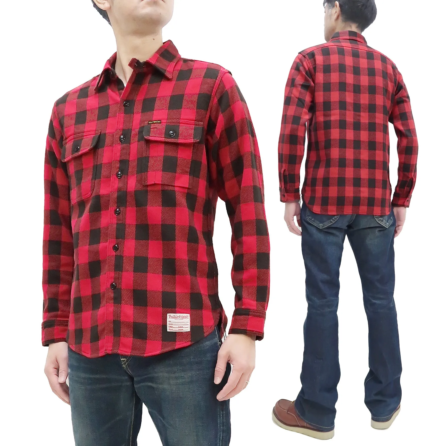 TOYS McCOY Steve McQueen Shirt Men's Buffalo Plaid Long Sleeve Button Up Shirt TMS2207 Red/Black