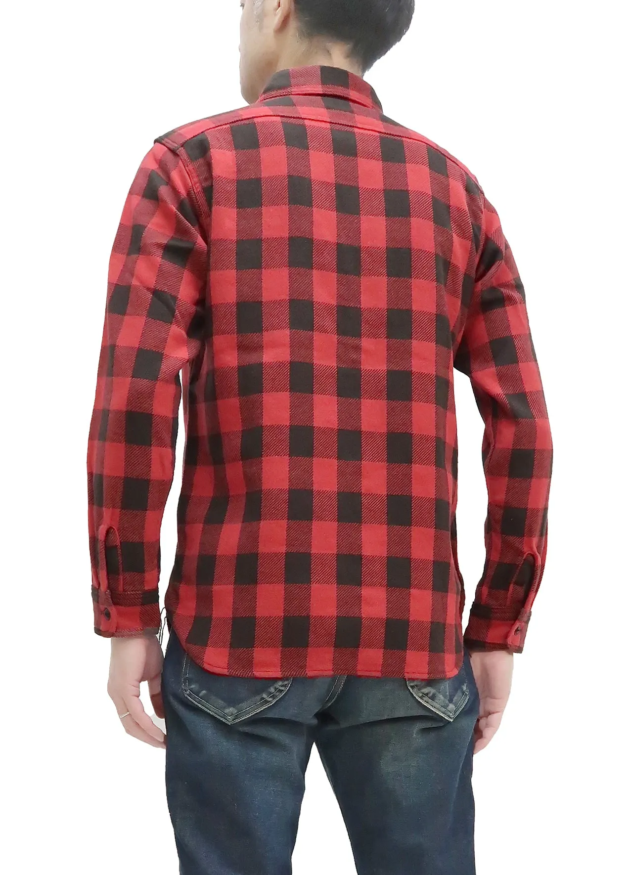 TOYS McCOY Steve McQueen Shirt Men's Buffalo Plaid Long Sleeve Button Up Shirt TMS2207 Red/Black