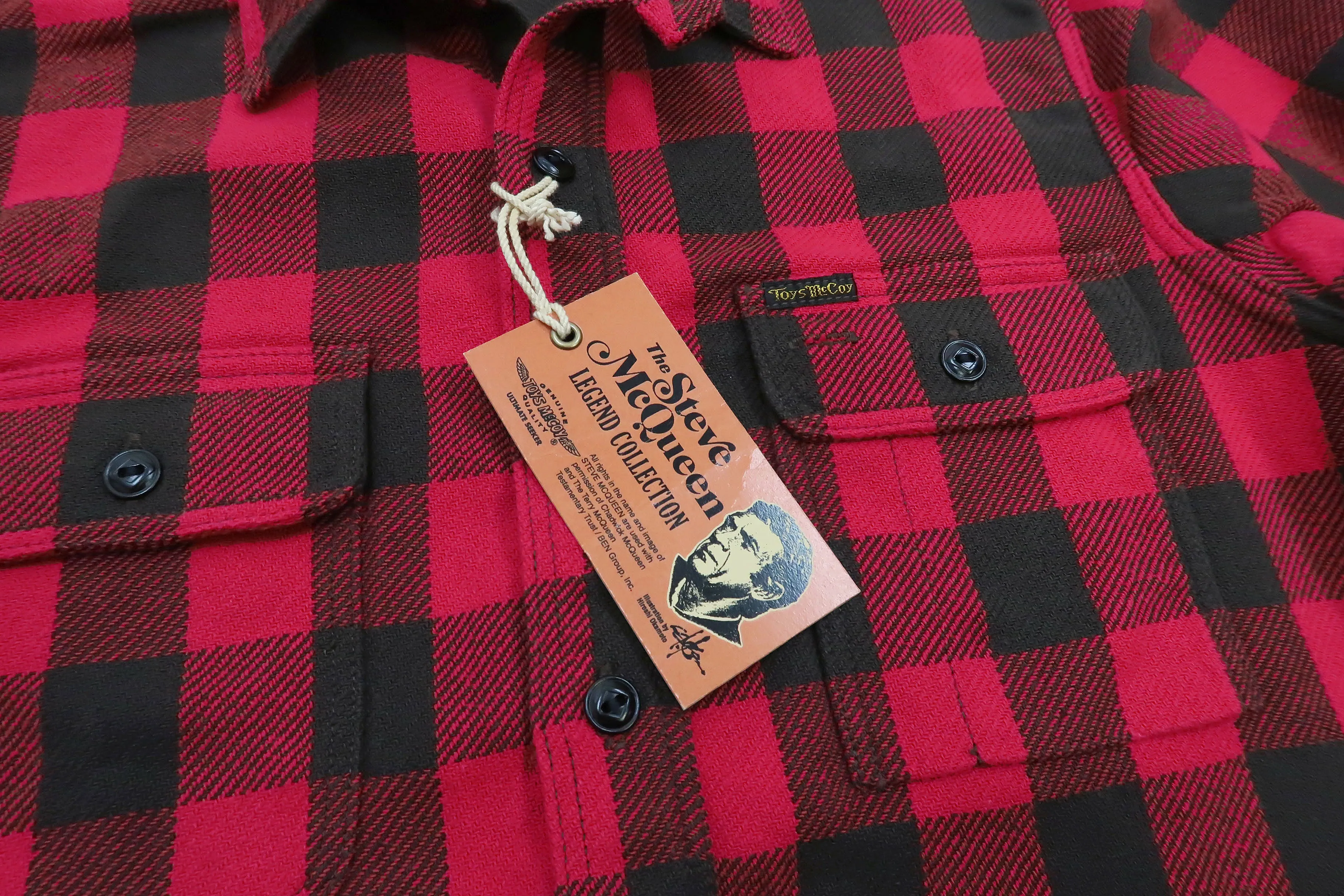 TOYS McCOY Steve McQueen Shirt Men's Buffalo Plaid Long Sleeve Button Up Shirt TMS2207 Red/Black