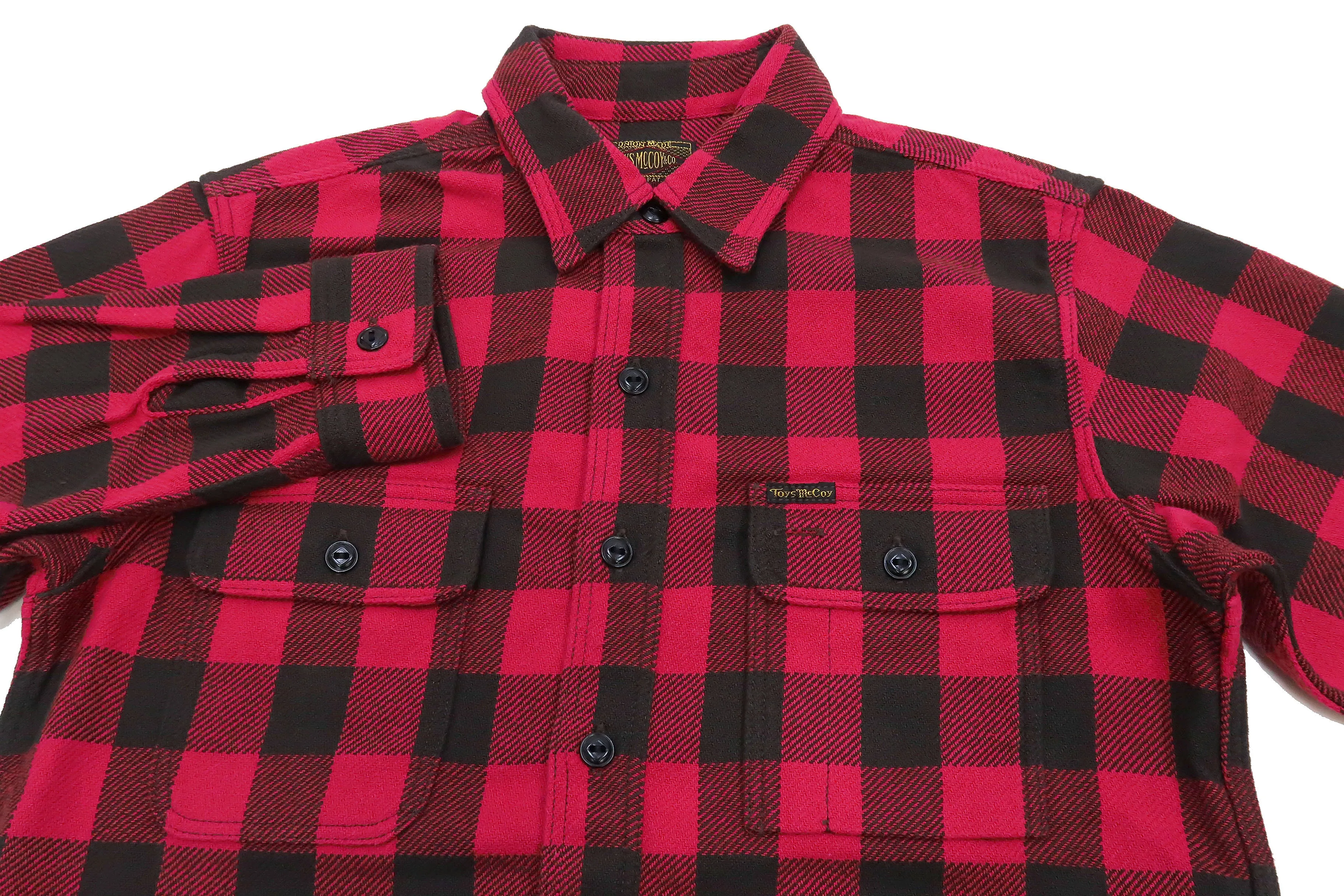 TOYS McCOY Steve McQueen Shirt Men's Buffalo Plaid Long Sleeve Button Up Shirt TMS2207 Red/Black