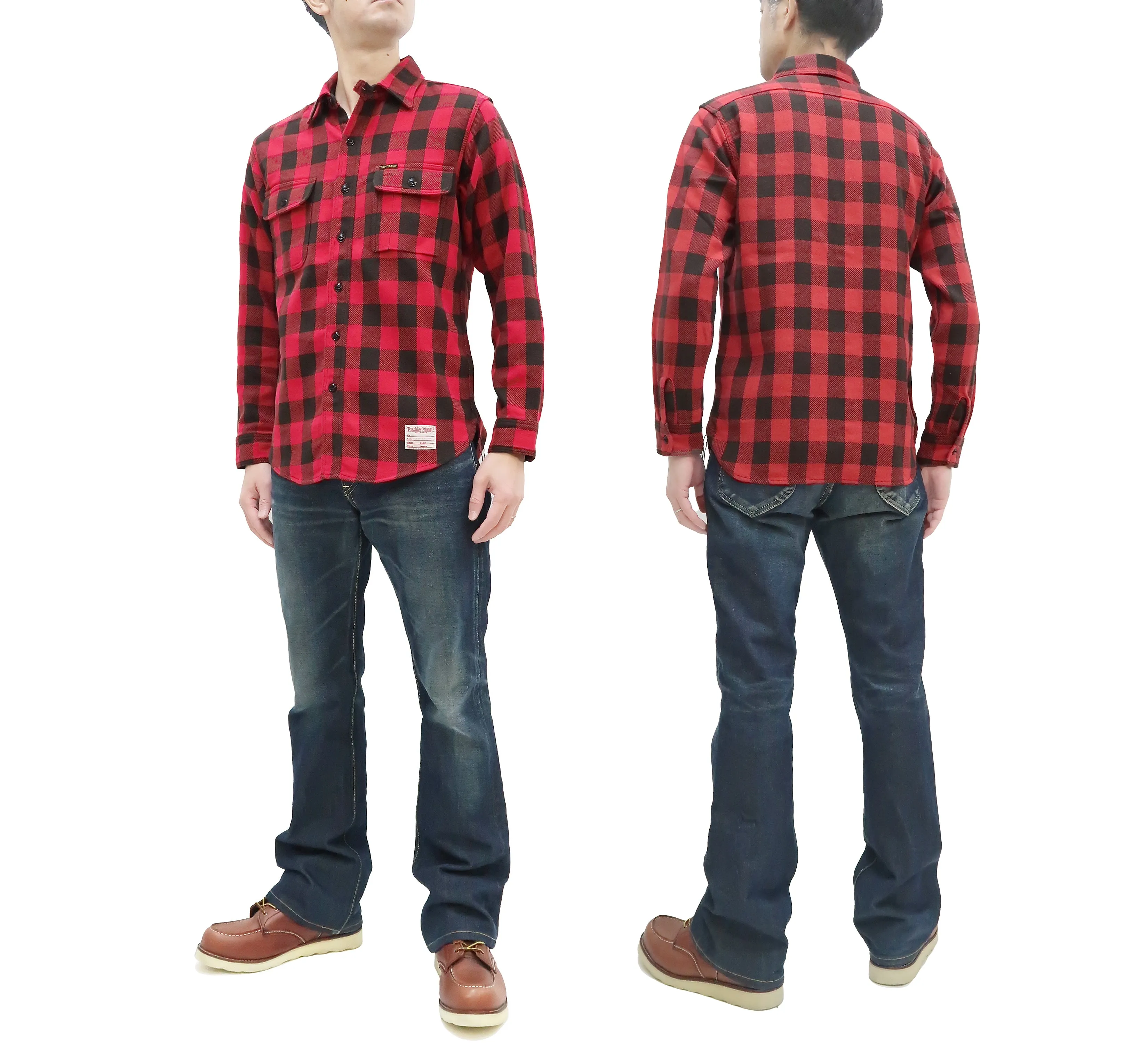 TOYS McCOY Steve McQueen Shirt Men's Buffalo Plaid Long Sleeve Button Up Shirt TMS2207 Red/Black