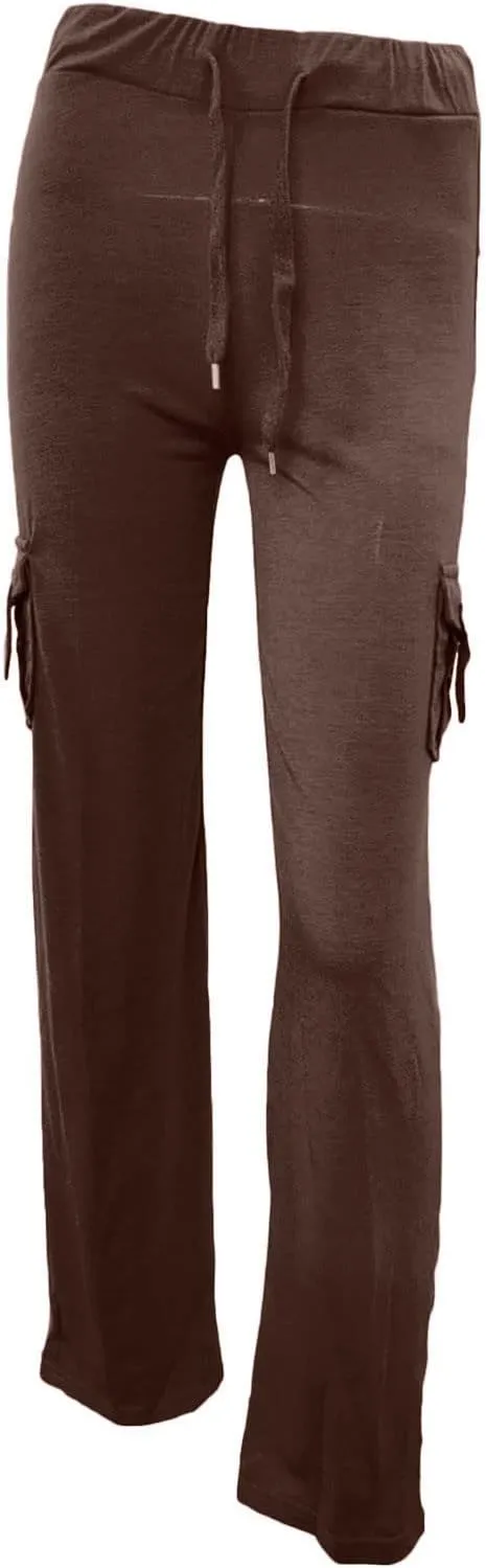 Womens Cargo Pants High Waist Wide Leg Pants with Pockets Casual Button Stretch Yoga Workout Leggings Gym Sweatpants