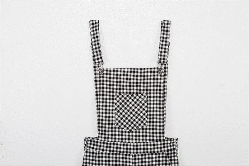 Women's Casual Plaid Jumpsuit – Sleeveless Strappy Romper, Checked Overalls for Everyday Fashion