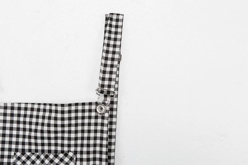 Women's Casual Plaid Jumpsuit – Sleeveless Strappy Romper, Checked Overalls for Everyday Fashion