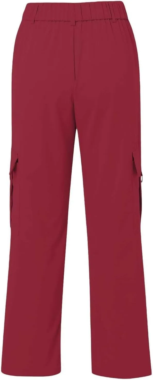 Women's High Waisted Cargo Pants Travel Y2K Streetwear Baggy Stretchy Pants with 4 Pockets Straight Leg Trousers