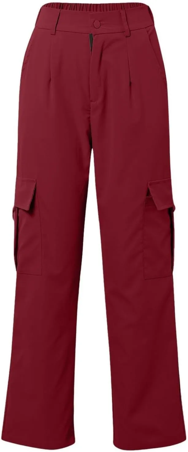 Women's High Waisted Cargo Pants Travel Y2K Streetwear Baggy Stretchy Pants with 4 Pockets Straight Leg Trousers