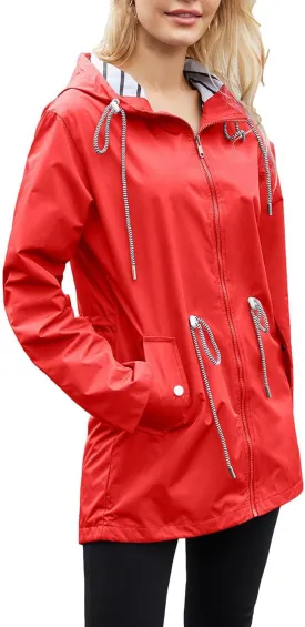 Women's Lightweight Hooded Waterproof Jacket Long Sleeve Oversized Outdoor Windbreaker Mid-Length Hooded Rain Coat