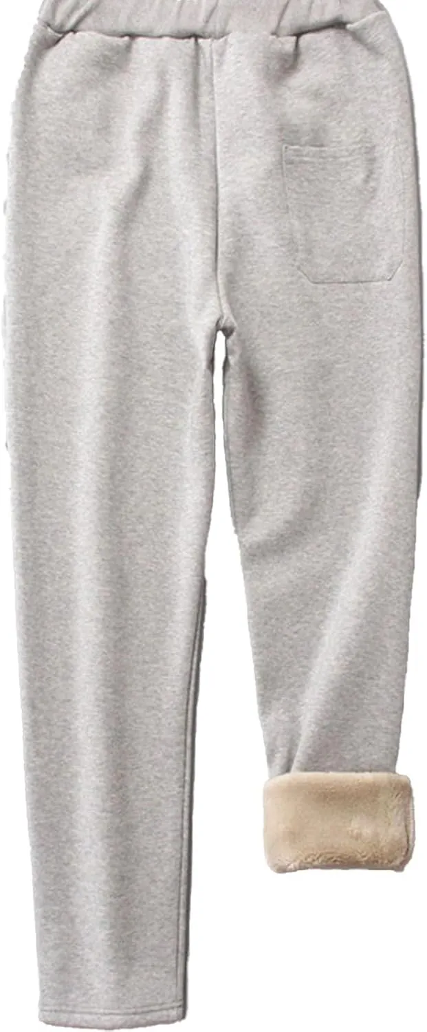 Women's Sherpa Lined Sweatpants, Winter Sherpa Lined, Warm Lounge Pant Athletic Joggers with Pockets