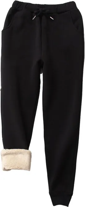 Women's Sherpa Lined Sweatpants, Winter Sherpa Lined, Warm Lounge Pant Athletic Joggers with Pockets