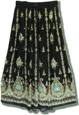 Women's Tie Dye Yoga Trend Sequined Crinkle Broomstick Gypsy Long Skirt