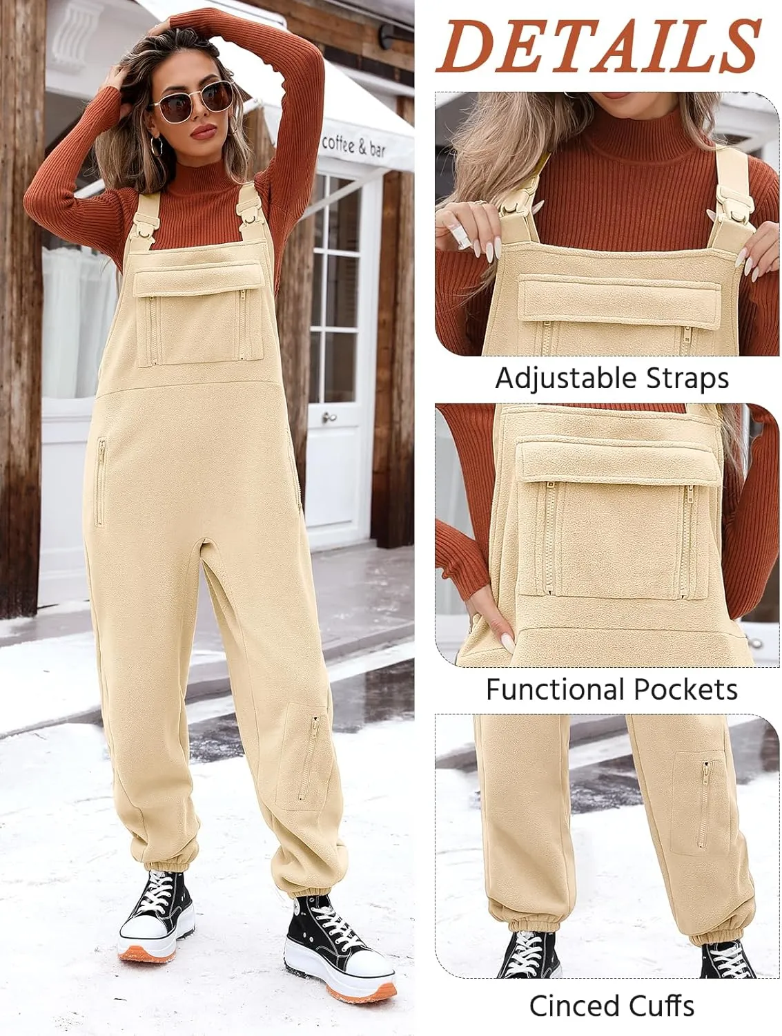 Women's Winter Fleece Overalls Warm Fuzzy Jumpsuits Adjustable Strap Sleeveless Loose Casual Fluffy Bib Overalls Pants