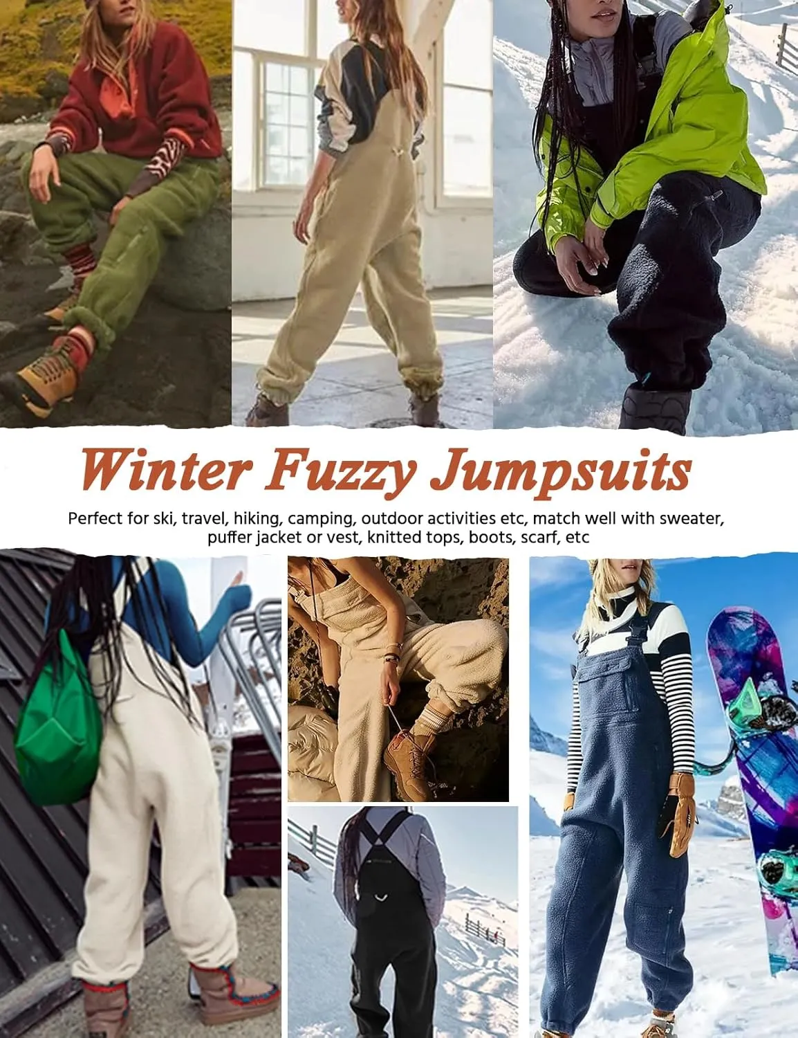 Women's Winter Fleece Overalls Warm Fuzzy Jumpsuits Adjustable Strap Sleeveless Loose Casual Fluffy Bib Overalls Pants