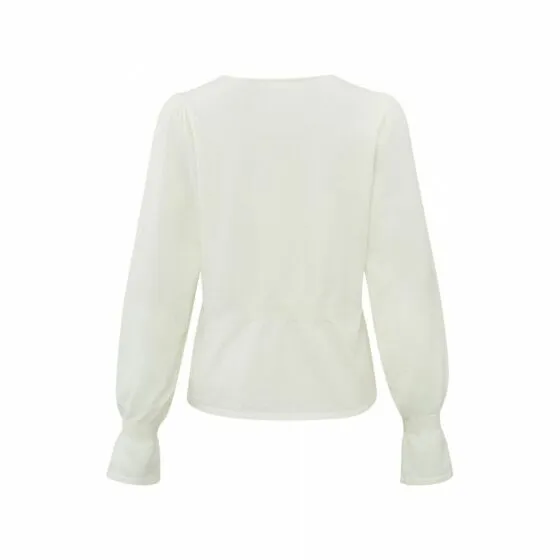 YAYA v-neck wool white w ruffle l/slv sweater