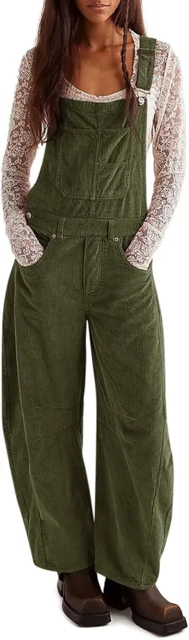 Yousify Overalls for Women Loose Fit Wide Leg One Piece Jumpsuits Casual Fleece Bib Overall with Pockets S-2XL